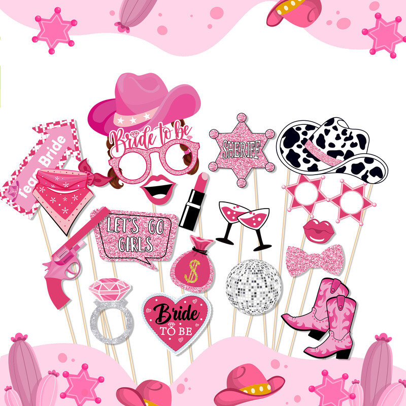West Cowboy Girls Disco Party Photo Booth Kellékek Menyasszony hozzám Születésnapi Party Vicces szemüvegek Ajkak Kalapok Barkácsolás Fényképezés Kellék Dekor