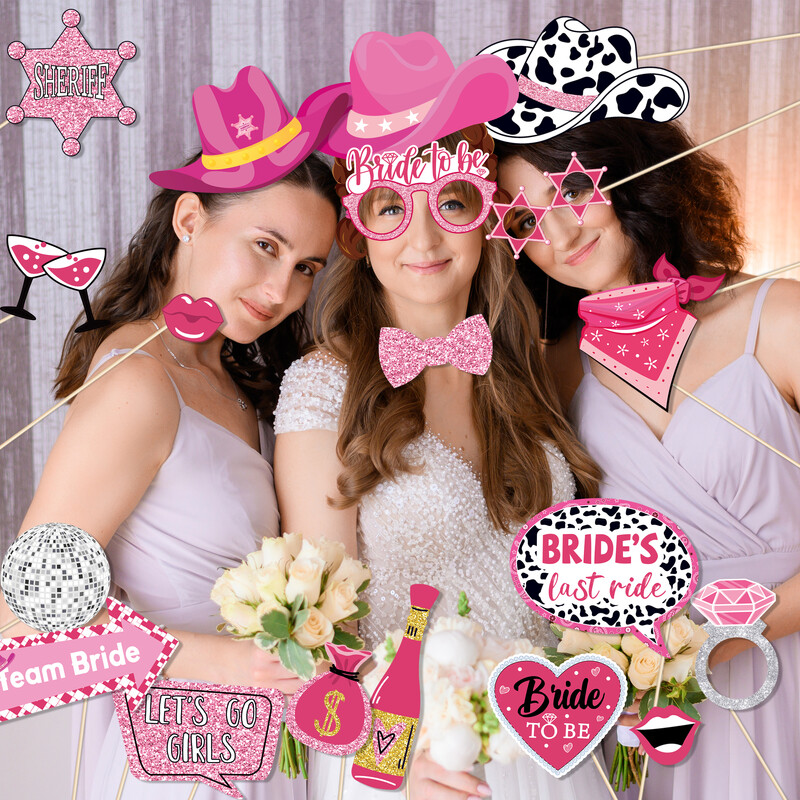 West Cowboy Girls Disco Party Photo Booth Kellékek Menyasszony hozzám Születésnapi Party Vicces szemüvegek Ajkak Kalapok Barkácsolás Fényképezés Kellék Dekor