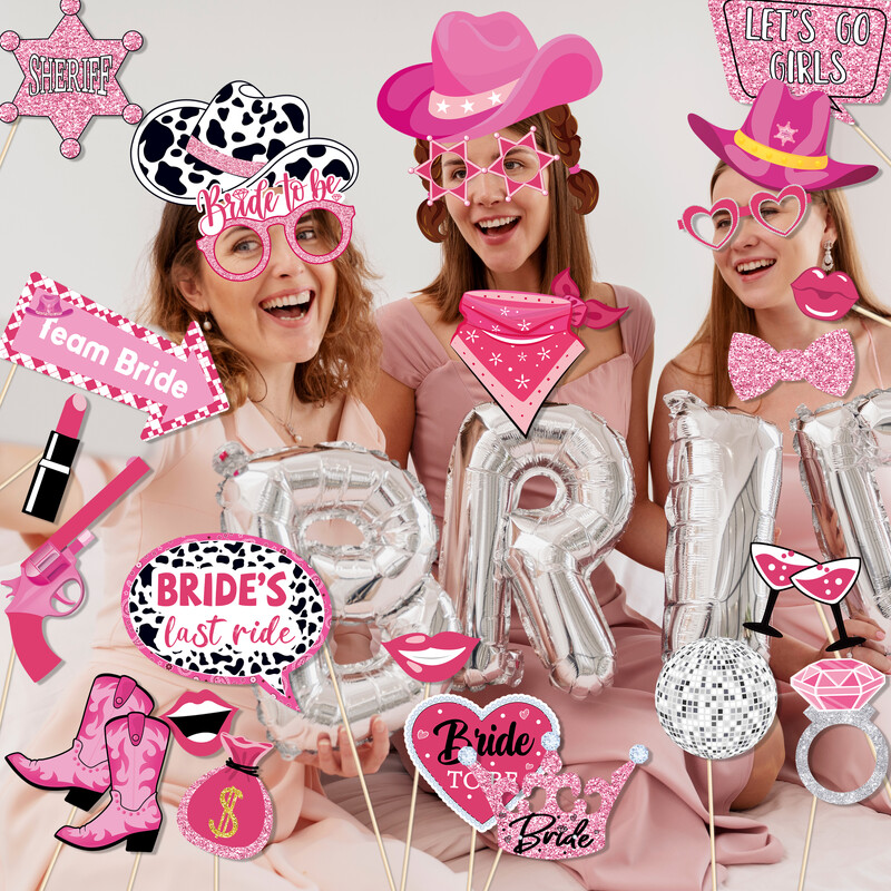 West Cowboy Girls Disco Party Photo Booth Kellékek Menyasszony hozzám Születésnapi Party Vicces szemüvegek Ajkak Kalapok Barkácsolás Fényképezés Kellék Dekor