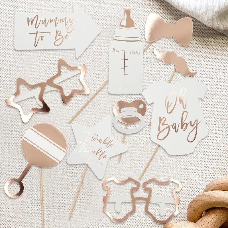 10 db Mummy To Be Oh Baby Shower Photo Booth kellékek az 1. születésnapi dekorációhoz Kiegészítők Újszülött fiúknak lányoknak ajándék parti kellékek