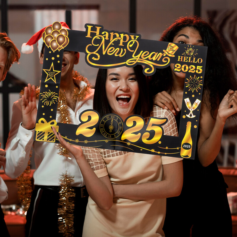 Juodojo aukso nuotraukų rėmeliai Naujųjų metų išvakarės Rekvizitai Metai Happy Booth Kalėdų Kinų vakarėlio reikmenys Vietos nustatymas 2025 Paveikslėlis