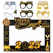 Boldog új évet 2025 Papír szemüveg képkeret Fekete arany fotófülke kellékek szilveszteri parti díszek karácsonyi kellékek