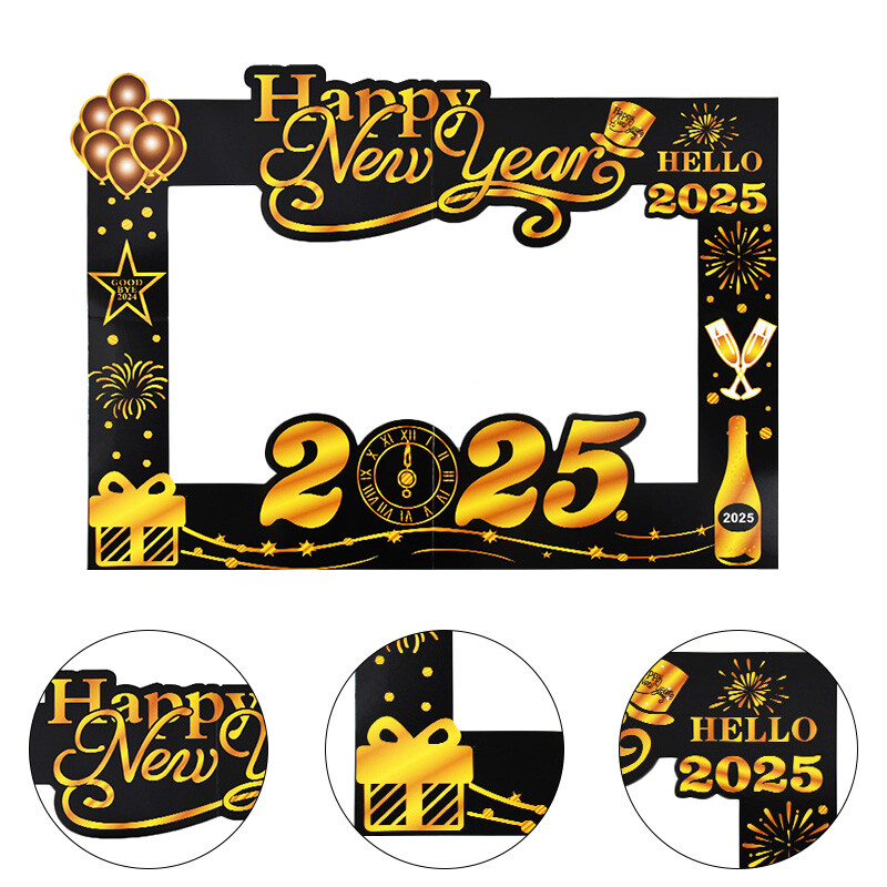 Boldog új évet 2025 Papír szemüveg képkeret Fekete arany fotófülke kellékek szilveszteri parti díszek karácsonyi kellékek