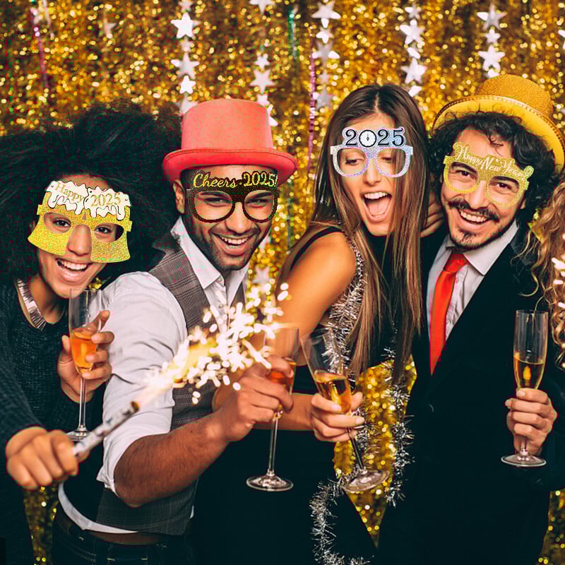 Boldog új évet 2025 Papír szemüveg képkeret Fekete arany fotófülke kellékek szilveszteri parti díszek karácsonyi kellékek