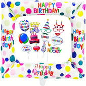 19 születésnapi party papír kézi fotó kellékek+alumínium filmes képkeret léggömbök, alkalmas parti hangulatú fotó kellékek stb.