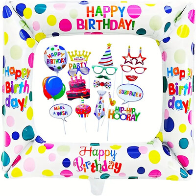 19 születésnapi party papír kézi fotó kellékek+alumínium filmes képkeret léggömbök, alkalmas parti hangulatú fotó kellékek stb.