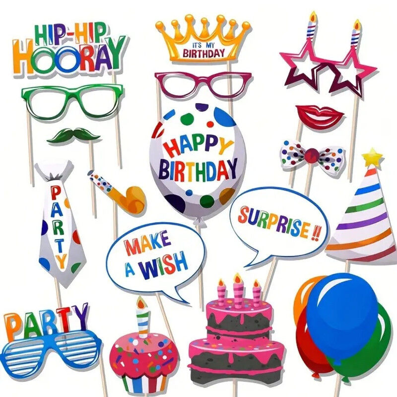 19 születésnapi party papír kézi fotó kellékek+alumínium filmes képkeret léggömbök, alkalmas parti hangulatú fotó kellékek stb.