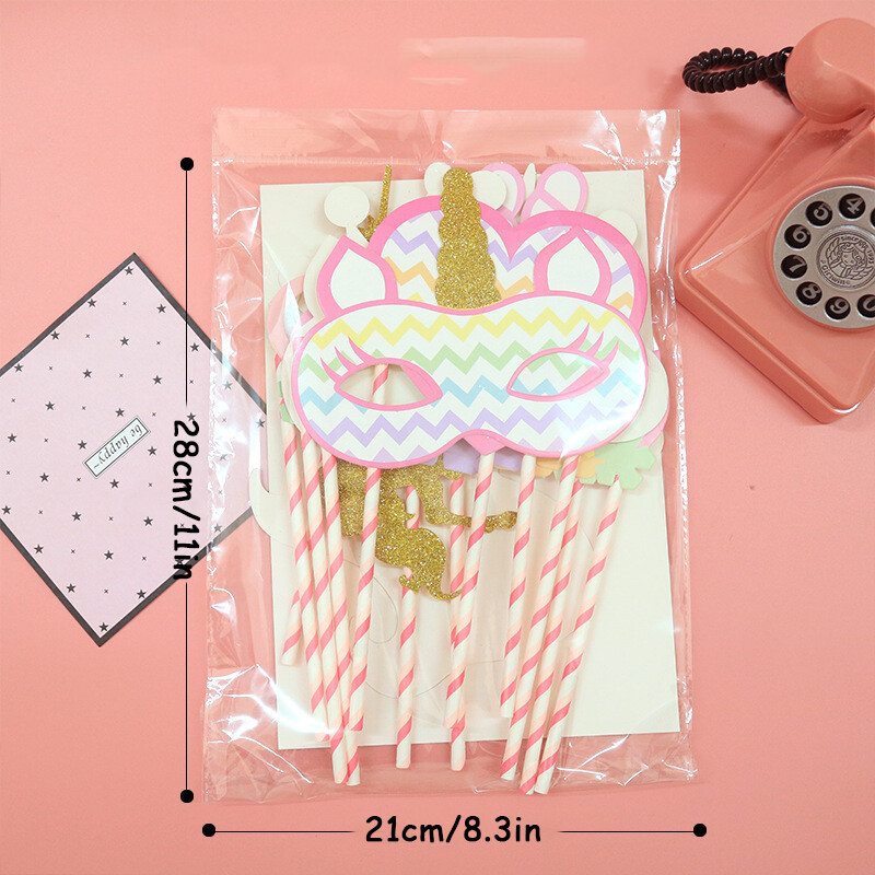 Set de 12 bucăți de elemente de recuzită pentru fotografii cu tema de unicorn, hârtie colorată, accesorii pentru cabină foto de mână, set de decorațiuni amuzante pentru fotografii de petrecere.