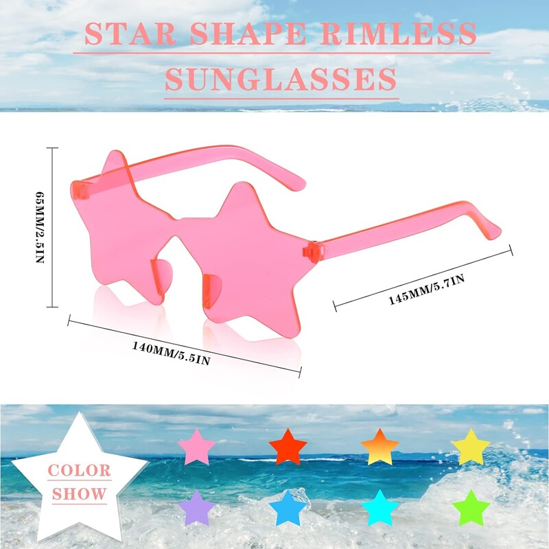 10 pár csillag alakú keret nélküli színezett party napszemüveg aranyos cukorka színű keret nélküli szemüveg divatos szemüveg - kék lila rózsaszín piros