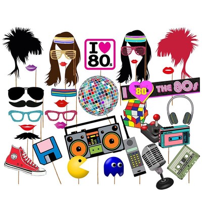 80-AS ÉVEK BULI KELLÉKEK Magnetic Disco Walkman Memories Party 80-as évek 36 részes fényképezési kellékek