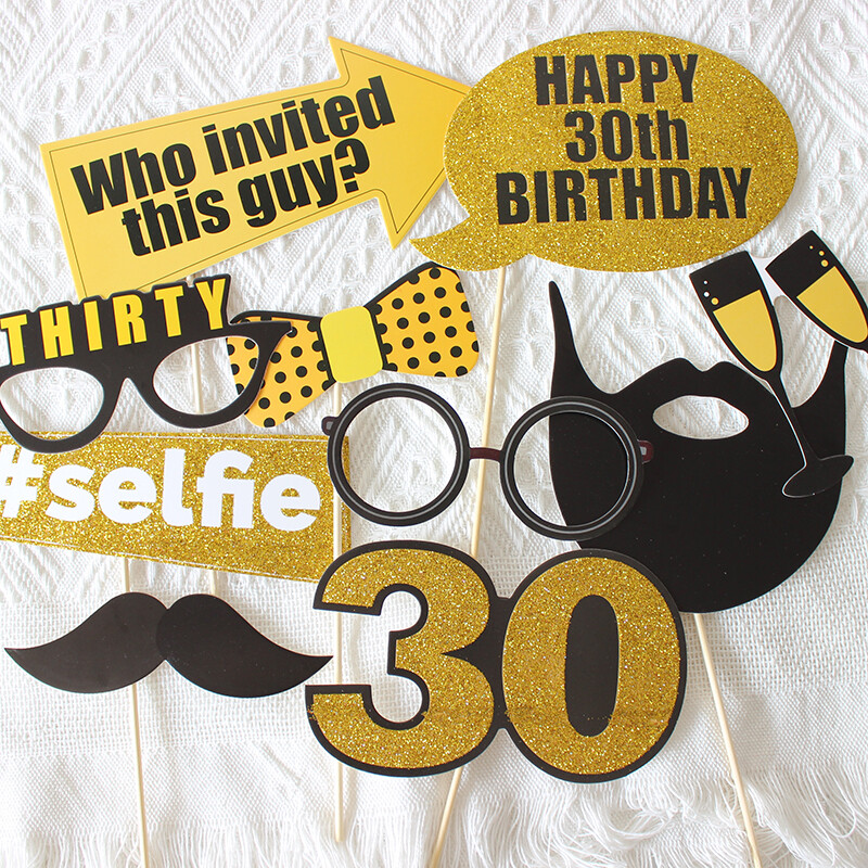 21db fekete arany 30. születésnapi parti fotókellékek, kellékek férfi és női 30. születésnapi bulikhoz
