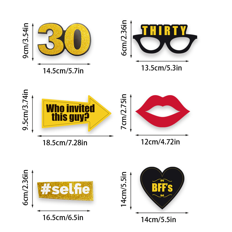 21db fekete arany 30. születésnapi parti fotókellékek, kellékek férfi és női 30. születésnapi bulikhoz