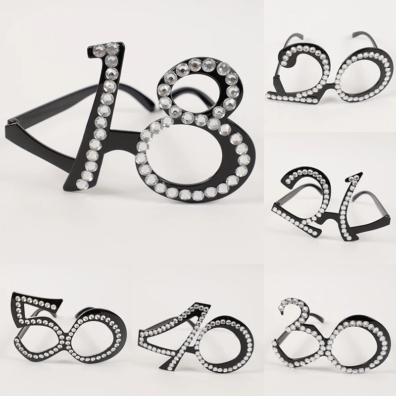 1 db gyémánt születésnapi 18/20/21/30/40/50/60/80 éves szemüvegek ajándék fotókellékek boldog születésnapi buli dekorációjához