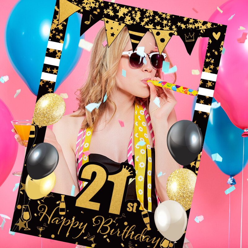 Csillogó fekete arany 18. 21. 30. 40. 50. 60. születésnapi fotófülke keret kellékek Felnőtt születésnapi buli dekoráció 40 Születésnapi ajándék
