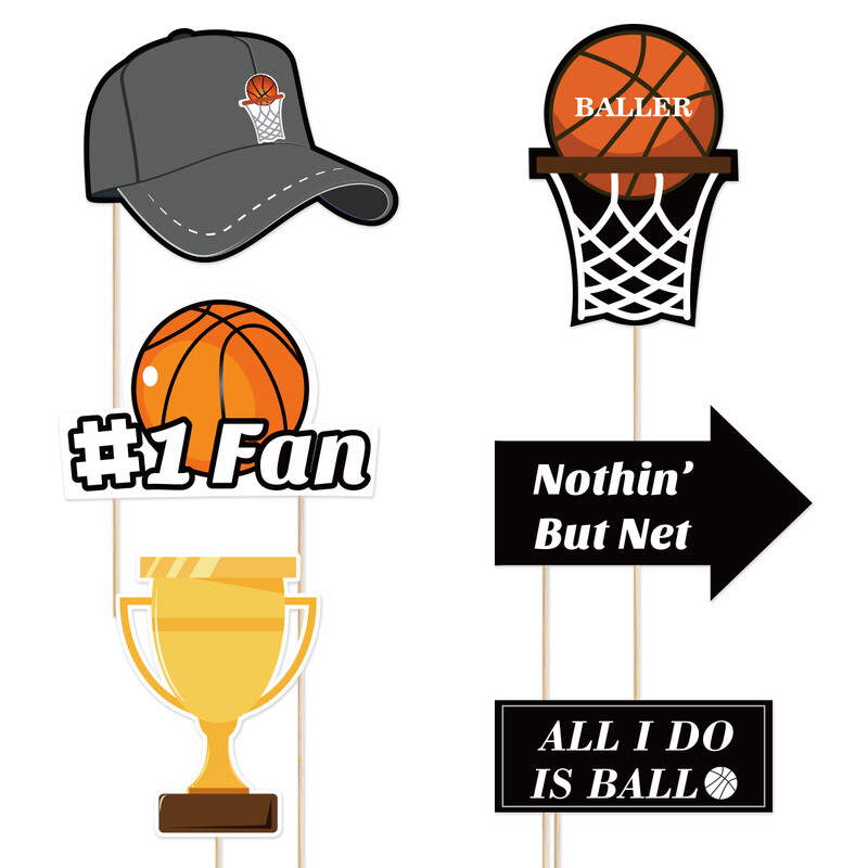 Amosfun 20PCS σκηνικά μπάσκετ για φωτογραφικό περίπτερο Αθλητικό πάρτι Αστεία διακόσμηση εργαλείο μπάσκετ φωτογραφικά σκηνικά για αθλητικά πάρτι