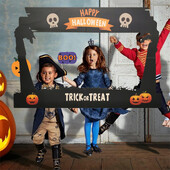 1db Happy Halloween Pumpkin Bones papírkeret fotófülke kellékek buli gyerekeknek felnőtteknek Halloween szelfi kellékek parti dekoráció