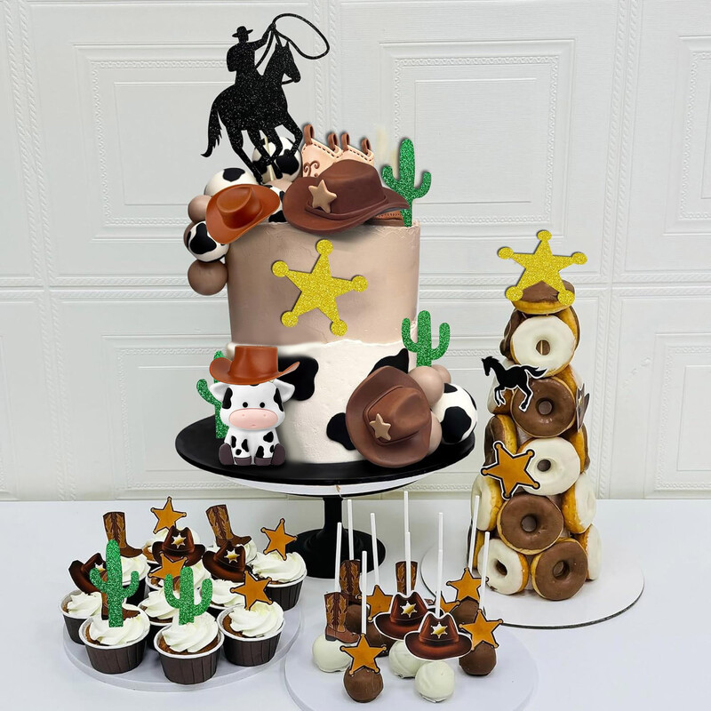 10 τεμ. Διακοσμήσεις για τούρτες Cowboy Κάουμποϊκο κάκτο Καουμπόικο καπέλο και κάλυμμα κέικ για μπότες για διακόσμηση πάρτι γενεθλίων με θέμα Western Cowboy Farm
