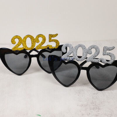 1 τεμ. Glitter Gold/silvery 2025 Heart Glasses Sunglasses Photo Props for 2025 Happy New Year Χριστουγεννιάτικο Θέμα Διακοσμήσεις πάρτι