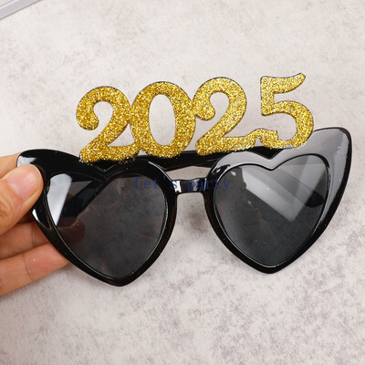 1 τεμ. Glitter Gold/silvery 2025 Heart Glasses Sunglasses Photo Props for 2025 Happy New Year Χριστουγεννιάτικο Θέμα Διακοσμήσεις πάρτι