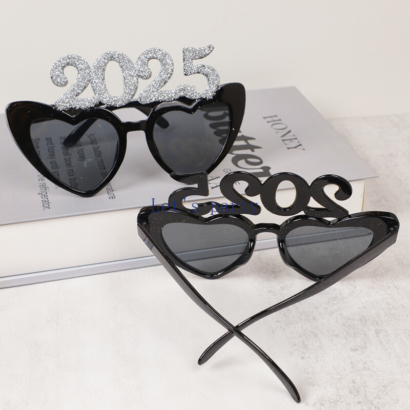 1 τεμ. Glitter Gold/silvery 2025 Heart Glasses Sunglasses Photo Props for 2025 Happy New Year Χριστουγεννιάτικο Θέμα Διακοσμήσεις πάρτι