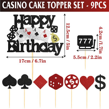 1-9 бр. черен червен блясък Casino Happy Birthday Cake Topper Casino Poker Dice Cake Decor Тематични консумативи за рожден ден в Лас Вегас