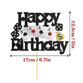 1-9 бр. черен червен блясък Casino Happy Birthday Cake Topper Casino Poker Dice Cake Decor Тематични консумативи за рожден ден в Лас Вегас