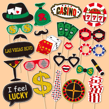 24 бр./компл. Las Vegas Poker Theme Photo Booth Props Casino Game Night Costume Mask for Boy Birthday Bachelorette Party Decoration