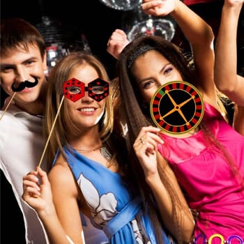 24 бр./компл. Las Vegas Poker Theme Photo Booth Props Casino Game Night Costume Mask for Boy Birthday Bachelorette Party Decoration