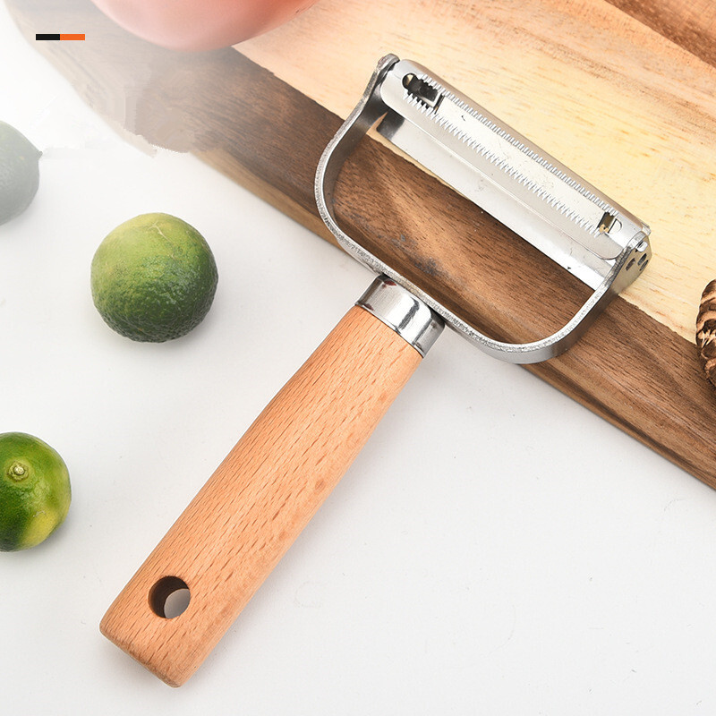 Nerūdijančio plieno daržovių skustukas su medine rankena Daugiafunkcinis bulvių morkų trintuvės smulkintuvas pjaustymo peilis virtuvės įtaisas