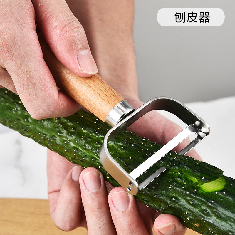 Nerūdijančio plieno daržovių skustukas su medine rankena Daugiafunkcinis bulvių morkų trintuvės smulkintuvas pjaustymo peilis virtuvės įtaisas