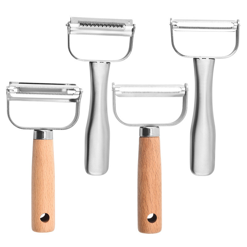 Nerūdijančio plieno daržovių skustukas su medine rankena Daugiafunkcinis bulvių morkų trintuvės smulkintuvas pjaustymo peilis virtuvės įtaisas