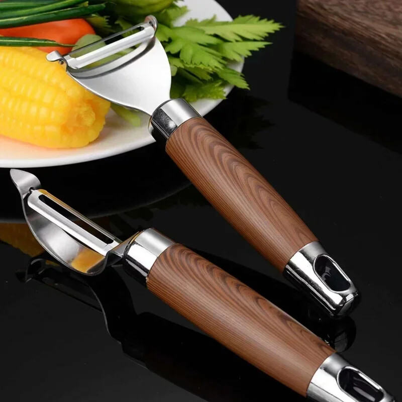1/2 vnt. Skustukas Daugiafunkcis nerūdijančio plieno bulvių skustukas su medinėmis rankenomis Daržovių trintuvės Virtuvės lupimo įrankiai Namų prietaisai