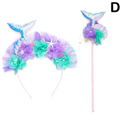 Színes sellőfarkú hajpánt gyerekeknek rajzfilm tengeri csillag tündérpálca szett flitterek mese hercegnő öltöztetős buli fotó kellékek