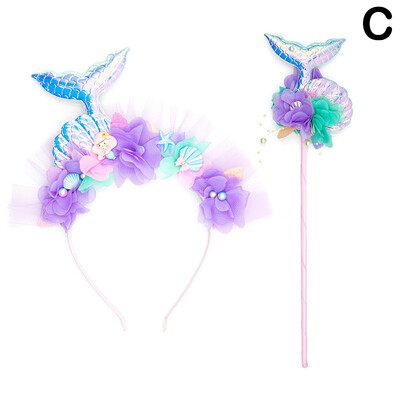 Színes sellőfarkú hajpánt gyerekeknek rajzfilm tengeri csillag tündérpálca szett flitterek mese hercegnő öltöztetős buli fotó kellékek