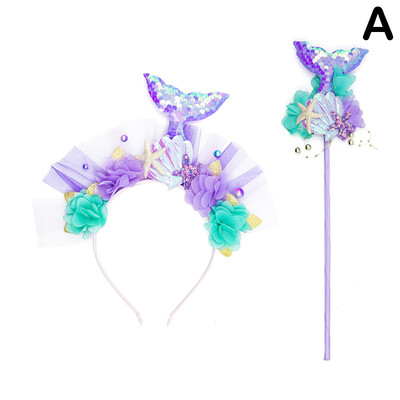 Színes sellőfarkú hajpánt gyerekeknek rajzfilm tengeri csillag tündérpálca szett flitterek mese hercegnő öltöztetős buli fotó kellékek