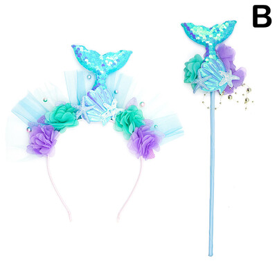 Színes sellőfarkú hajpánt gyerekeknek rajzfilm tengeri csillag tündérpálca szett flitterek mese hercegnő öltöztetős buli fotó kellékek