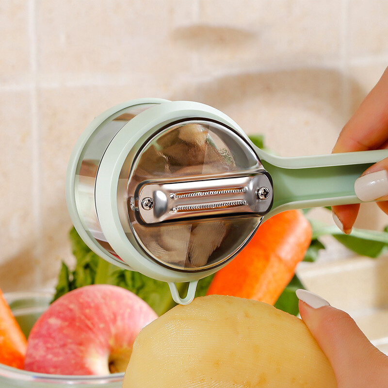 Daugiafunkcis lupimo peilis su laikymo dėžute Rankinis obuolių lupimo pjaustytuvas Nešiojamas daržovių bulvių skustuvai Virtuvės priedai