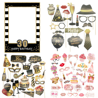 30 40 50 60 Year Handheld Photo Booth Props 30th 40th Anniversary Happy Birthday Party Decor Photography Props