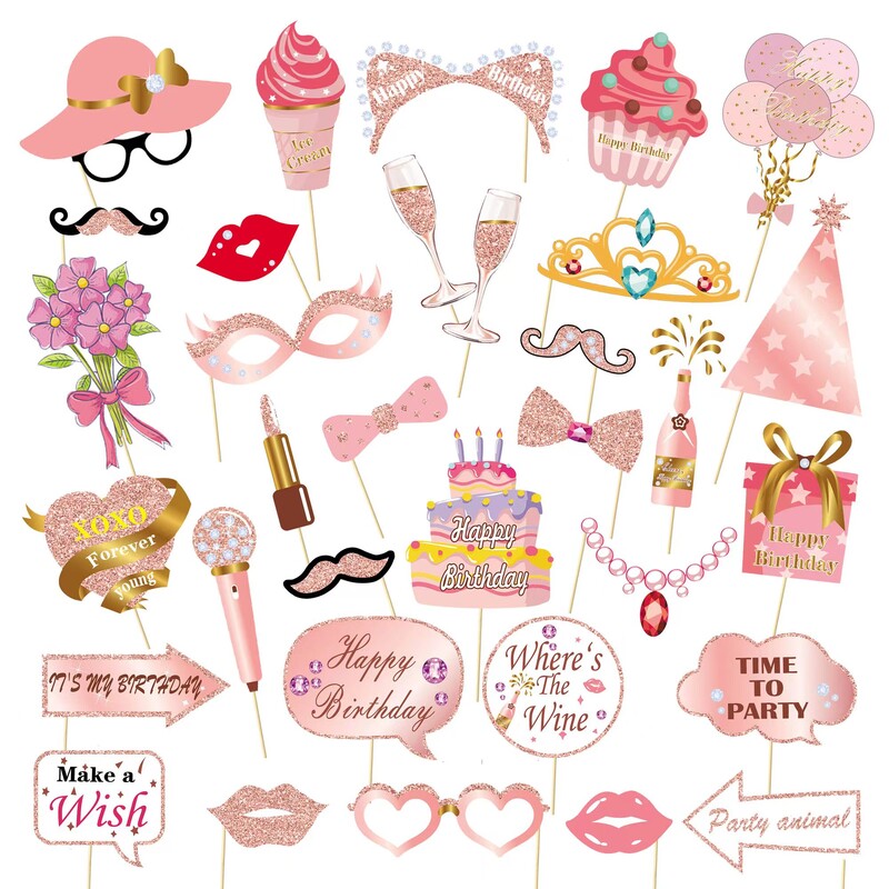 33 τεμ. 60th Rose Golden Purpose Sprinkles Birthday Photo Props Ροζ διακόσμηση για πάρτι Είδη σκοποβολής