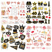 1Szett fekete rózsaszín 18 21 30 40 50 60. papír kézi fotó kellékek férfiaknak és nőknek Boldog születésnapi évfordulós parti dekorációs kellékek