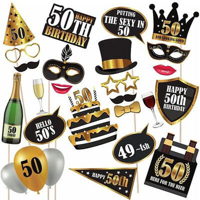 1Szett fekete rózsaszín 18 21 30 40 50 60. papír kézi fotó kellékek férfiaknak és nőknek Boldog születésnapi évfordulós parti dekorációs kellékek