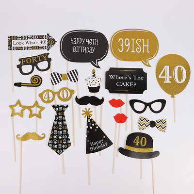 1Szett fekete rózsaszín 18 21 30 40 50 60. papír kézi fotó kellékek férfiaknak és nőknek Boldog születésnapi évfordulós parti dekorációs kellékek