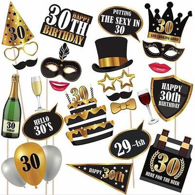 1Szett fekete rózsaszín 18 21 30 40 50 60. papír kézi fotó kellékek férfiaknak és nőknek Boldog születésnapi évfordulós parti dekorációs kellékek