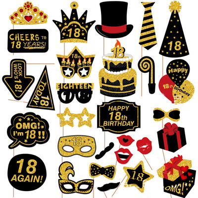 1Szett fekete rózsaszín 18 21 30 40 50 60. papír kézi fotó kellékek férfiaknak és nőknek Boldog születésnapi évfordulós parti dekorációs kellékek