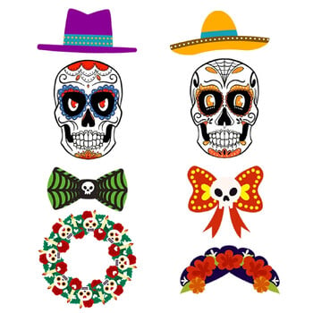 21Pcs Mexico Day of The Dead Χαρτί με θέμα Φωτογραφικό περίπτερο στηρίγματα Halloween Skull Photobooth Mexican Fiesta Party Decoration Supplies