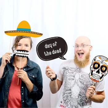 21Pcs Мексико Ден на мъртвите Тематична хартия Photo Booth Реквизит Хелоуин Череп Photobooth Mexican Fiesta Party Decoration Supplies