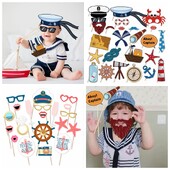 20/25db Hajózási tematikus buli maszk Photo Booth kellékek DIY bajusz ajkak parti dekoráció fiú lány akváriumi születésnapi parti kellékek