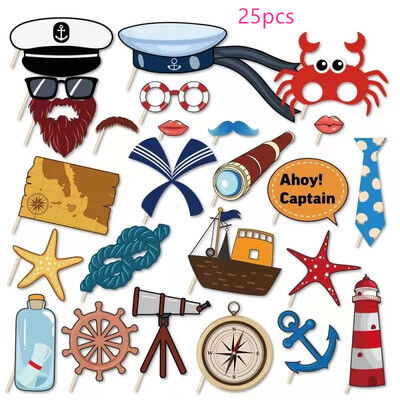 20/25db Hajózási tematikus buli maszk Photo Booth kellékek DIY bajusz ajkak parti dekoráció fiú lány akváriumi születésnapi parti kellékek