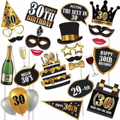 1Bag 30 40 50 60th Birthday Photo Booth Props Γυναικείες Άντρες Διακόσμηση πάρτι γενεθλίων για ενήλικες Photobooth Props Επετειακό προμήθειες για πάρτι