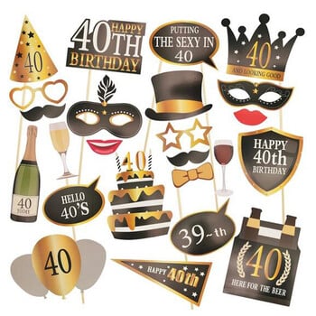 1Bag 30 40 50 60th Birthday Photo Booth Props Γυναικείες Άντρες Διακόσμηση πάρτι γενεθλίων για ενήλικες Photobooth Props Επετειακό προμήθειες για πάρτι